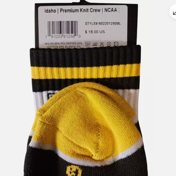Strideline IDAHO Premium Knit Crew Socks Size: M/L Set of 2 Black White Yellow - Picture 9 of 10